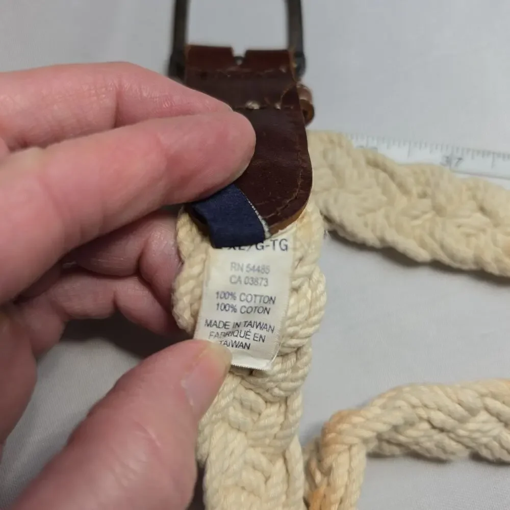 Belt Womens American Eagle Outfitters White Braided Rope Brown Leather Sz L-XL